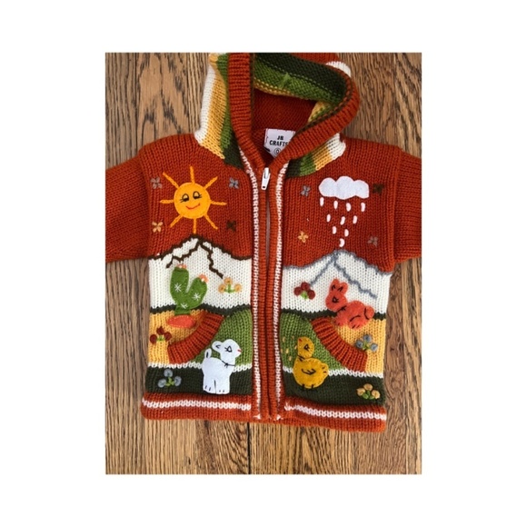 JB Crafts Whimsical animals zip hoodie Cardigan Alpaca Size 0 - Picture 2 of 3